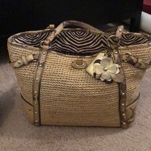 Straw and snake skin Coach purse